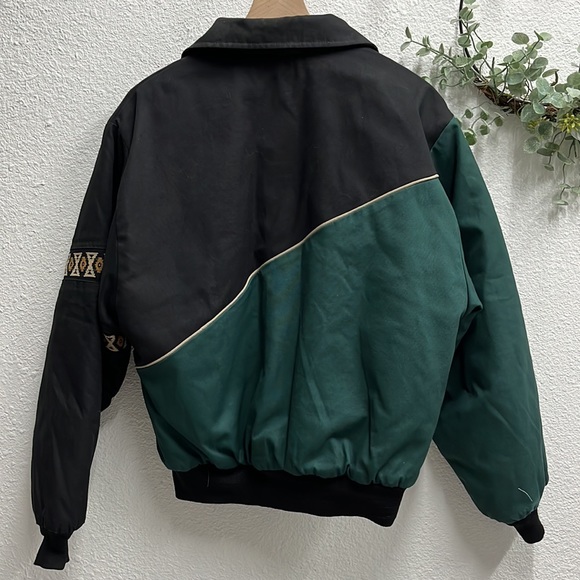 Vintage Aztec Bomber Jacket 80s 90s Streetwear Tribal Black Green Vtg Rare - Picture 9 of 13